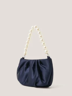 Monsoon Blue Pearl Strap Satin Party Bag