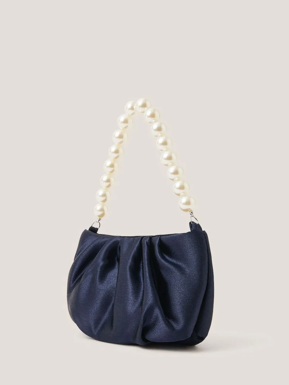 Monsoon Blue Pearl Strap Satin Party Bag