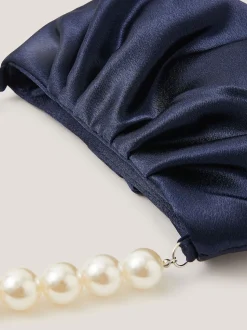 Monsoon Blue Pearl Strap Satin Party Bag