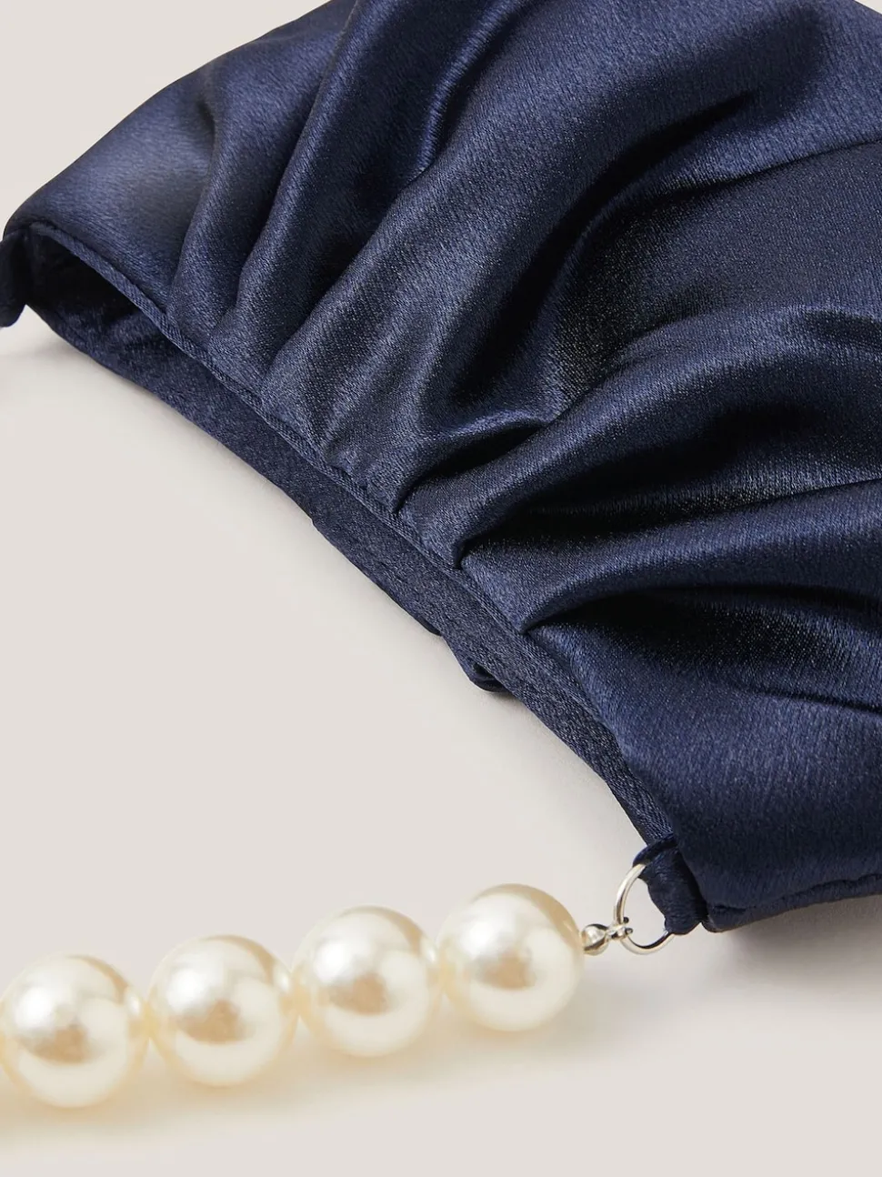 Monsoon Blue Pearl Strap Satin Party Bag