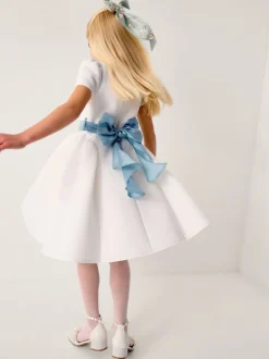 Monsoon Blue Polly Cap Sleeve Bow Party Dress