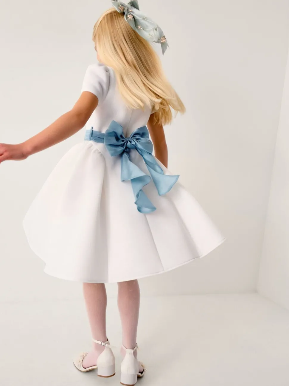 Monsoon Blue Polly Cap Sleeve Bow Party Dress