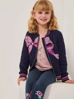 Monsoon Blue Sequin Bow Bomber Jacket