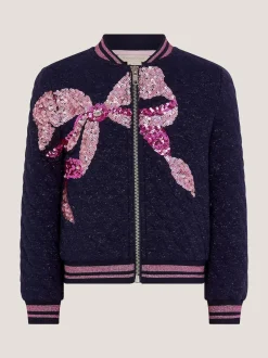 Monsoon Blue Sequin Bow Bomber Jacket