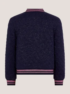 Monsoon Blue Sequin Bow Bomber Jacket