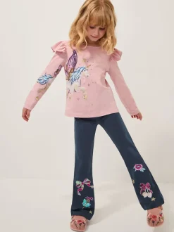 Monsoon Blue Sequin Bow Embellished Flare Leggings