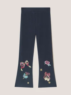 Monsoon Blue Sequin Bow Embellished Flare Leggings