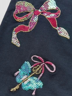 Monsoon Blue Sequin Bow Embellished Flare Leggings