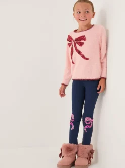Monsoon Blue Sequin Bow Leggings