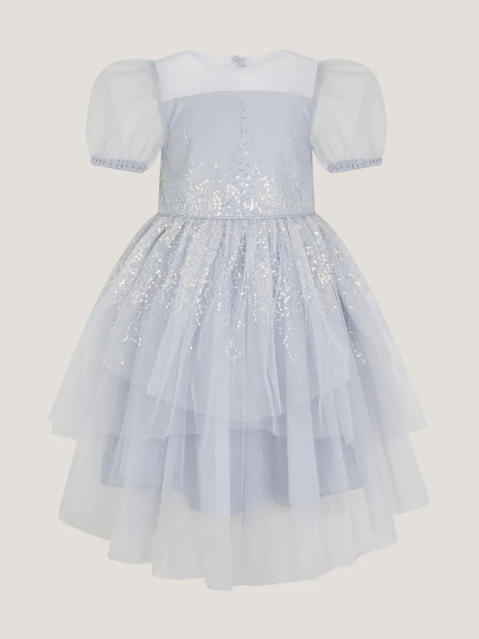 Monsoon Blue Sequin Puff Sleeve Tiered Party Dress