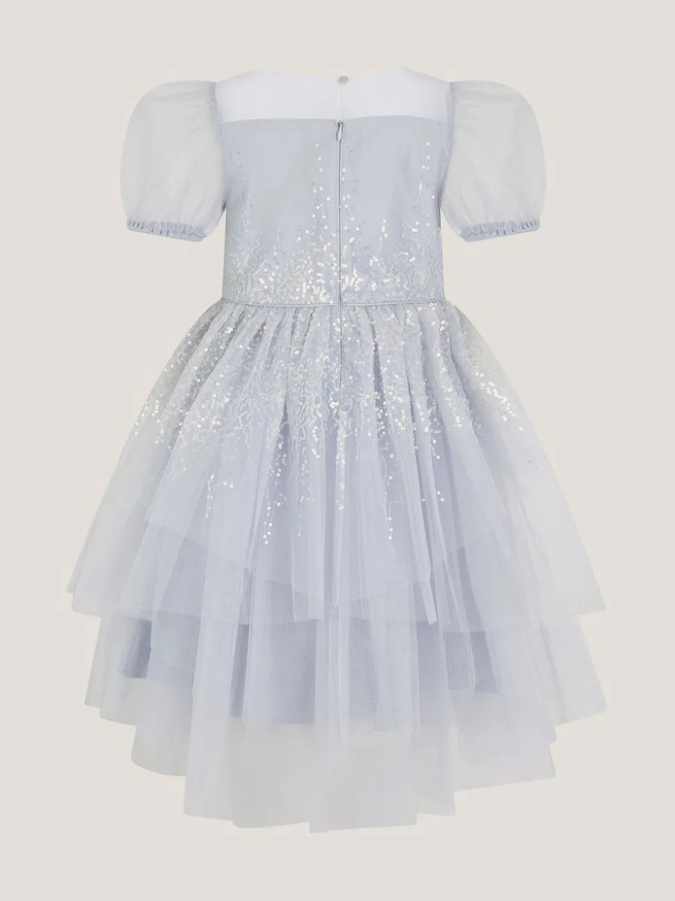Monsoon Blue Sequin Puff Sleeve Tiered Party Dress