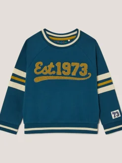 Monsoon Blue Snow Leopard Varsity Sweatshirt