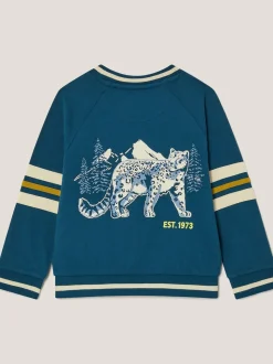 Monsoon Blue Snow Leopard Varsity Sweatshirt
