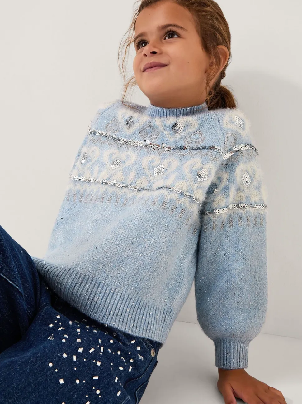 Monsoon Blue Sparkle Heart Jumper