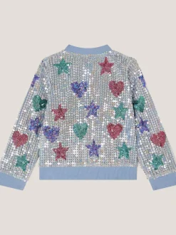 Monsoon Blue Star & Heart Sequin Bomber Jacket