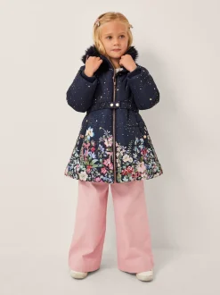 Monsoon Blue Starry Floral Print Hooded Coat