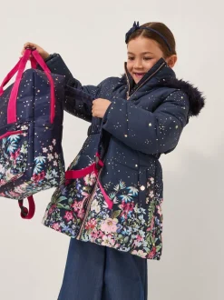 Monsoon Blue Starry Floral Print Hooded Coat