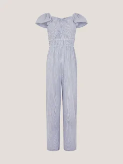 Monsoon Blue Stripe Short Sleeve Jumpsuit