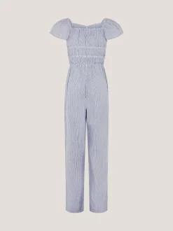 Monsoon Blue Stripe Short Sleeve Jumpsuit