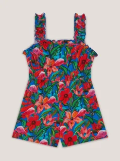 Monsoon Blue Tropical Print Jersey Playsuit