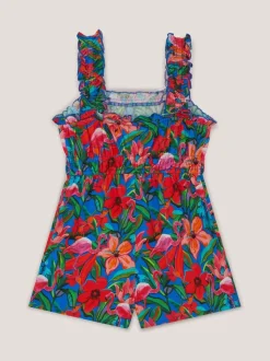 Monsoon Blue Tropical Print Jersey Playsuit