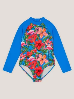 Monsoon Blue Tropical UPF50+ Long Sleeve Swimsuit