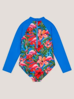 Monsoon Blue Tropical UPF50+ Long Sleeve Swimsuit