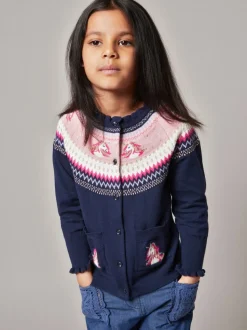Monsoon Blue Unicorn Fair Isle Cardigan