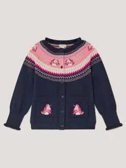 Monsoon Blue Unicorn Fair Isle Cardigan