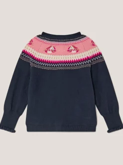 Monsoon Blue Unicorn Fair Isle Cardigan