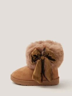 Monsoon Brown Baby Bow Faux Fur Boots