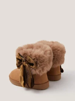 Monsoon Brown Baby Bow Faux Fur Boots