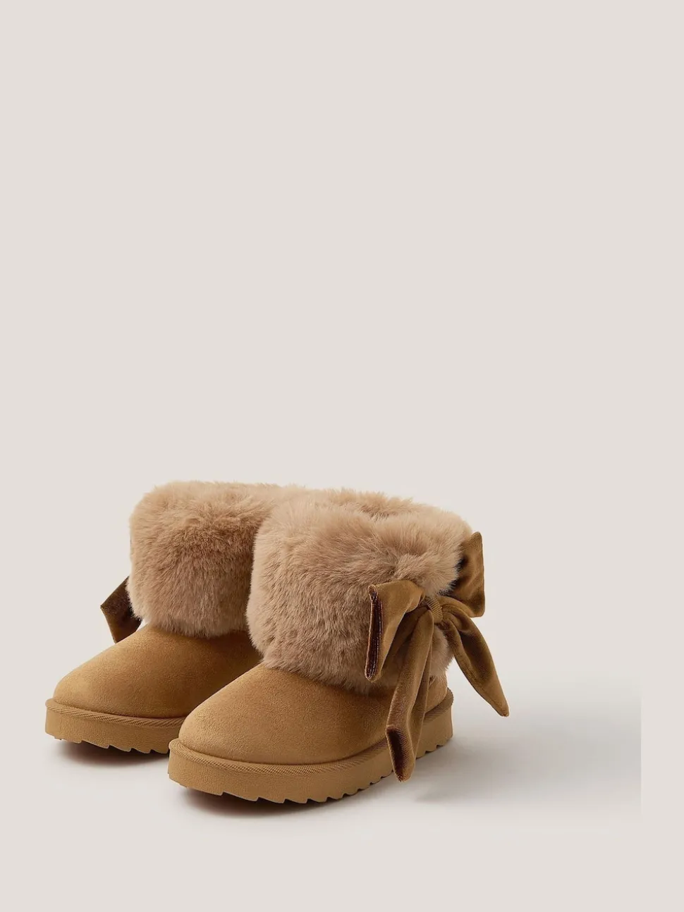 Monsoon Brown Bow Faux Fur Suedette Ankle Boots