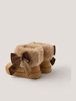 Monsoon Brown Bow Faux Fur Suedette Ankle Boots