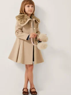 Monsoon Brown Fluffy Leopard Collar Swing Coat