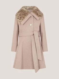 Monsoon Brown Fluffy Leopard Collar Swing Coat