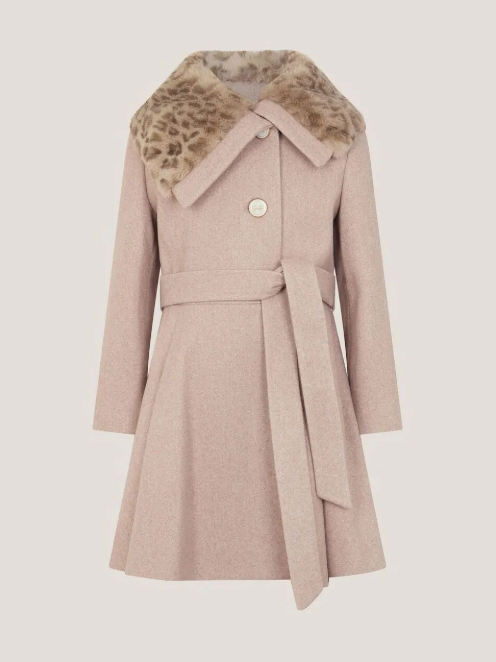 Monsoon Brown Fluffy Leopard Collar Swing Coat