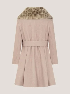 Monsoon Brown Fluffy Leopard Collar Swing Coat