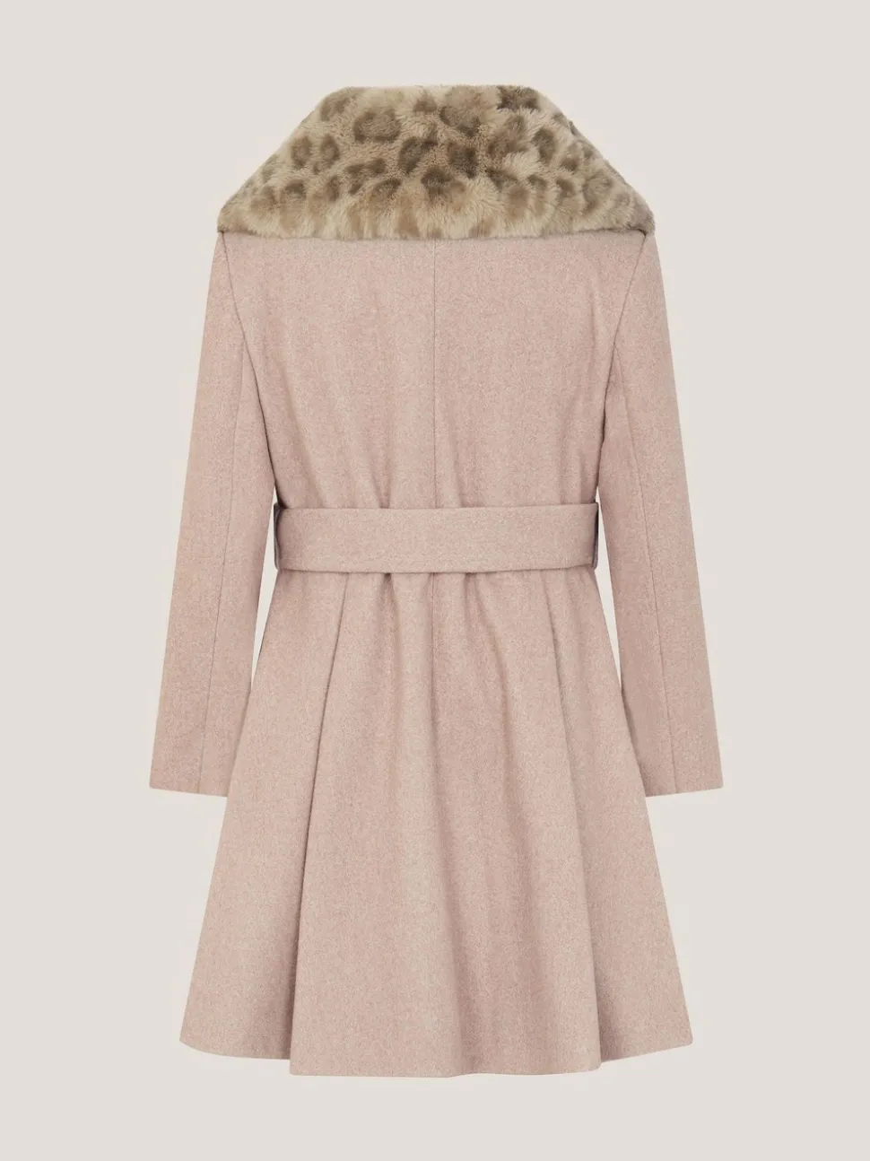 Monsoon Brown Fluffy Leopard Collar Swing Coat