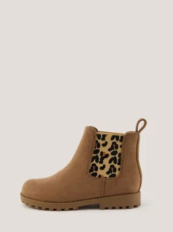 Monsoon Brown Suedette Leopard Print Chelsea Boots