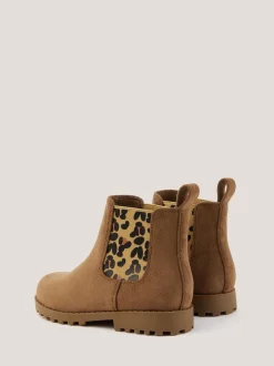 Monsoon Brown Suedette Leopard Print Chelsea Boots