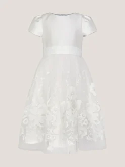 Monsoon Cream Alicia Satin Floral Embroidered Dress