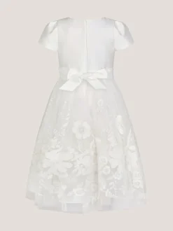 Monsoon Cream Alicia Satin Floral Embroidered Dress