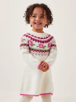 Monsoon Cream Baby Floral Fairisle Jumper Dress