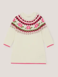 Monsoon Cream Baby Floral Fairisle Jumper Dress