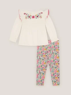 Monsoon Cream Baby Floral Top & Leggings Set
