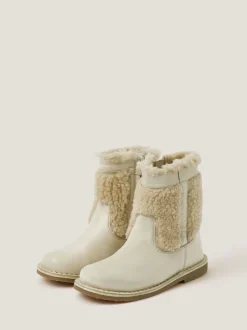 Monsoon Cream Borg Leather Boots
