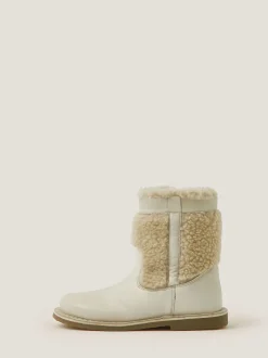 Monsoon Cream Borg Leather Boots