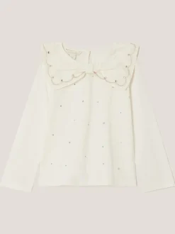 Monsoon Cream Bow Collar Rhinestone Top