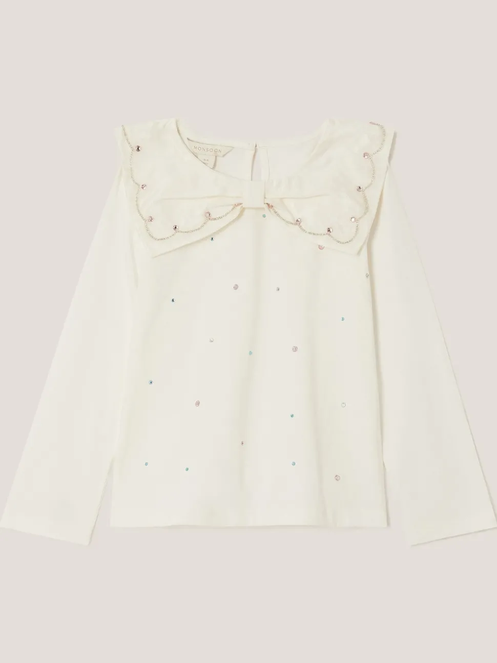 Monsoon Cream Bow Collar Rhinestone Top